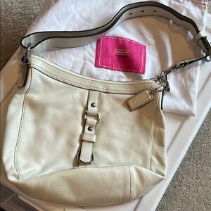 Coach Cream Shoulder Bag with Silver Hardware